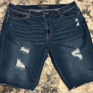 Arizona Jean Company Women's Dark Blue Ripped Jean Shorts